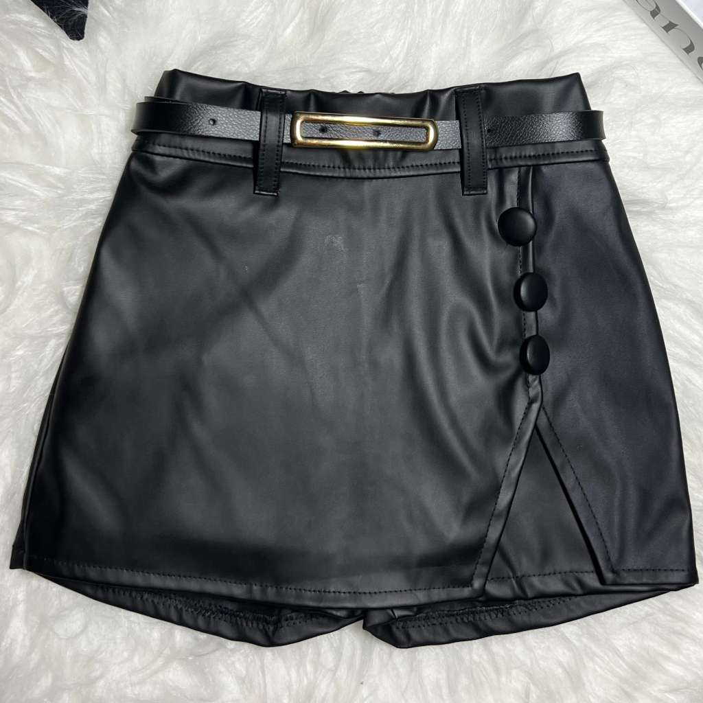 Shorts Saia Infantil Menina Couro Com Cinto Bloguerinha Festa Moda Lançamento Verão