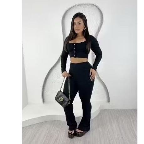 Conjunto Manga Longa Crooped e Calça Inverno Duas Peças Conforto e Estilo Anarruga Blogueira