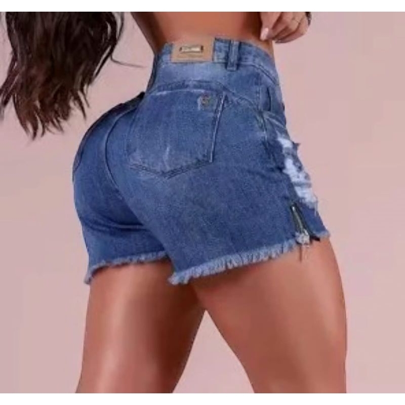 Short Jeans 34 ao 48 com Detalhe de Zíper na Lateral Jeans Molinho em Oferta na Shopee