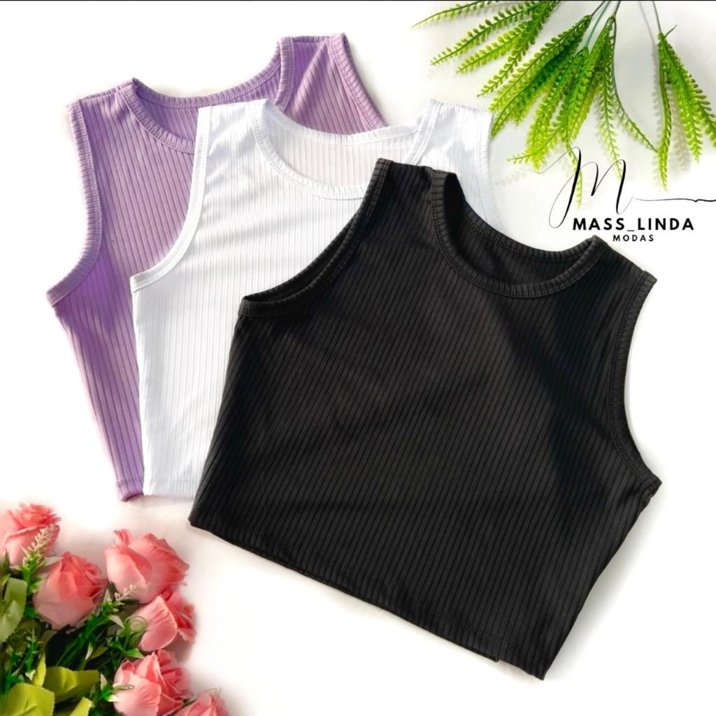 Cropped Regata Básica Feminina Canelado Gola Redonda Blusinha Básica  Feminino Varias cores