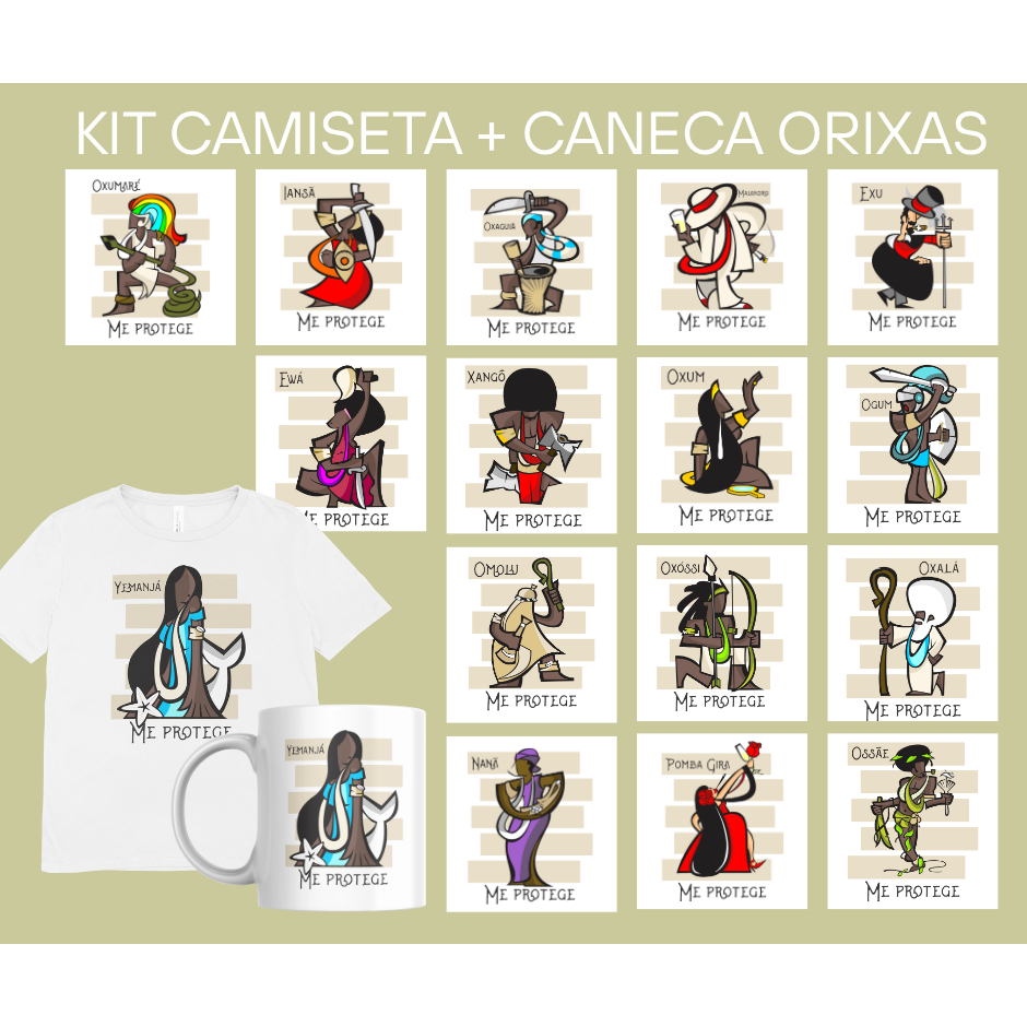 KIT Camiseta e Caneca Umbanda Personalizada Yemanja l Exu l Ewa l Ze Plintra l Ogum l Oxala l Pomba Gira