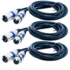 Kit 3 Cabo Microfone Xlr Canon Macho X Femea Balanceado Dmx Bm800 1 Metro