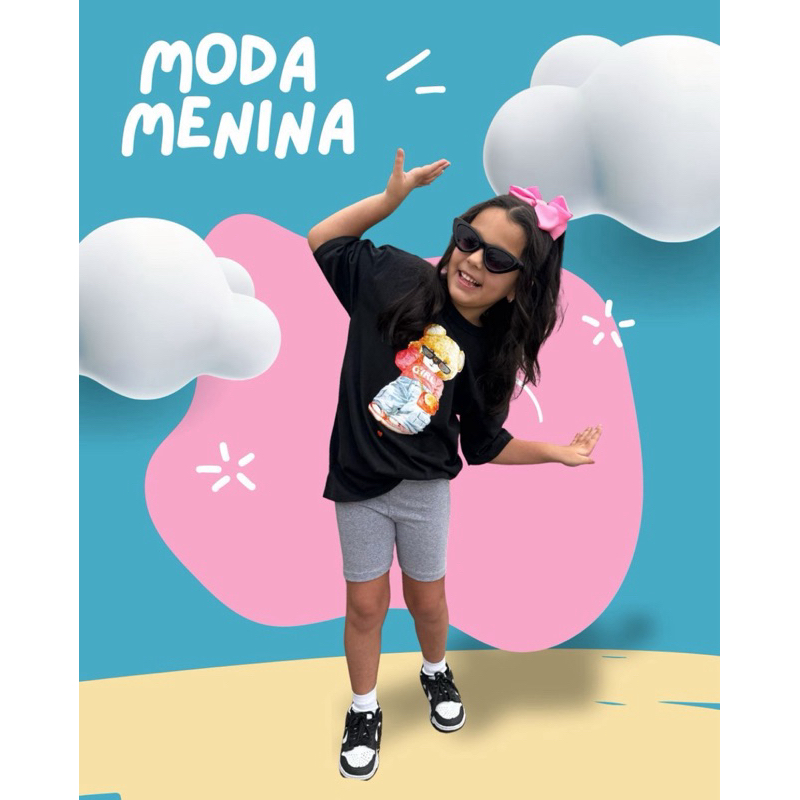 Conjunto Infantil Feminino Blusa Oversize Short Ciclista