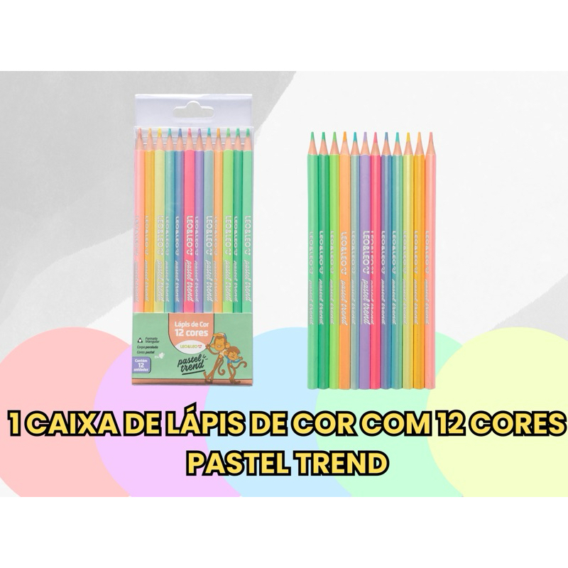 Lápis de Cor Pastel Trend Leo&Leo – 12 Cores Suaves e Modernas