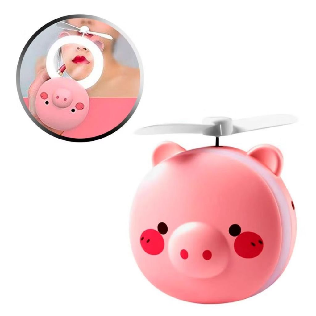 Espelho Portátil Piglet Mirror USB Carregando com Ventilador Mini Led para Maquiagem Senhoras O porquinho mais Lindo! em Oferta na Shopee