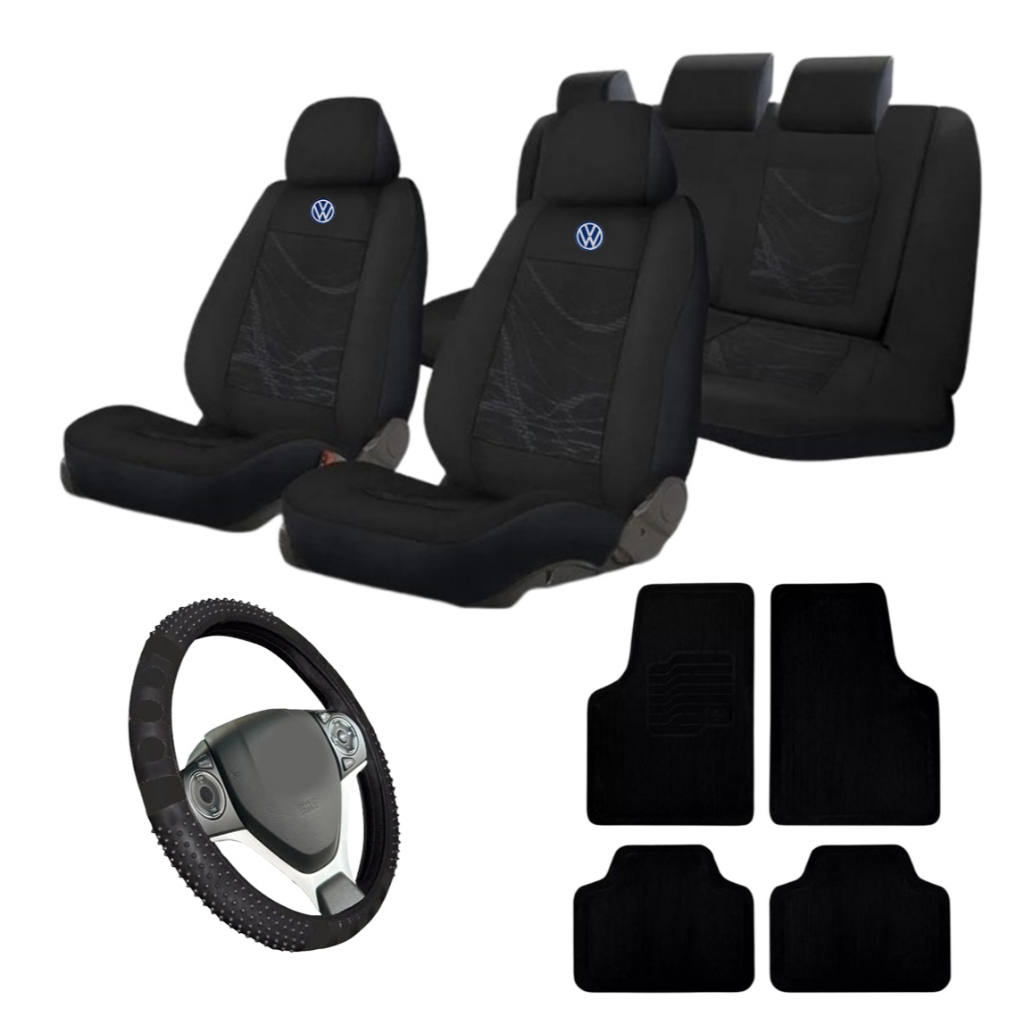 Capa Banco Tecido Original Tapete Automotivo 4 Peças e Capa Volante Massageador Fox Gol G1 G2 G3 G4