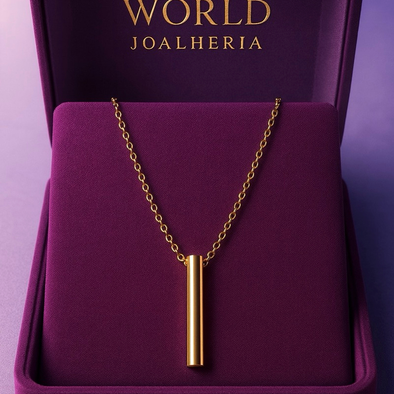 Colar Corrente feminino cadeado 50cm com pingente cilindro 100% Moeda Antiga cor de ouro Premium