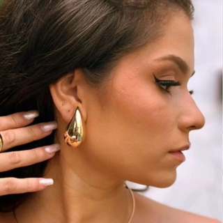 Brinco Gota D'Agua Virgula Elegante Dourado e Prata Folheado Moda Blogueira em Oferta na Shopee