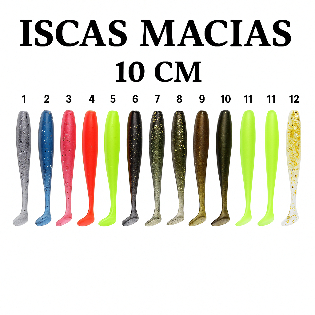 Shad Isca Artificial de Pesca Soft Silicone 7cm / 9cm, Kit 5,10 ou 20 unidades