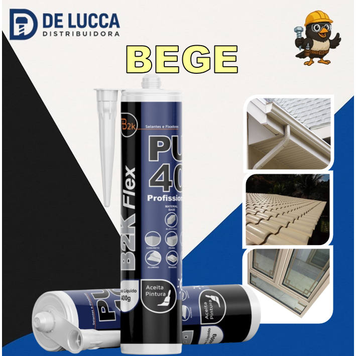Selante Bege Adesivo Pu Cola Silicone Areia 400g Calha Telha Móveis ACM Fachada Comunicação Visual