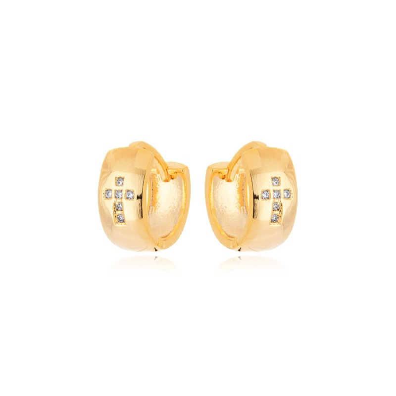 Argola Click Cruz Zircônias Banhado a Ouro 18k Ou Prata 925
