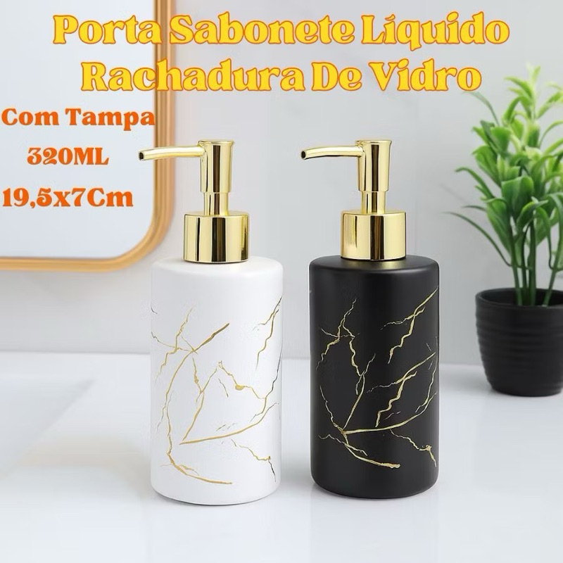 Porta Sabonete Líquido De Vidro 350ml Marmorizado em Oferta na Shopee