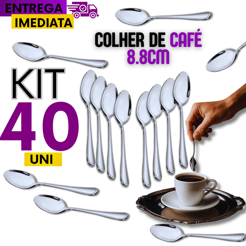 Conjunto 40 Colher de Café Sobremesa Chá Linha Inox Premium Qualidade Garantida Variáveis Utilidades Multifuncional