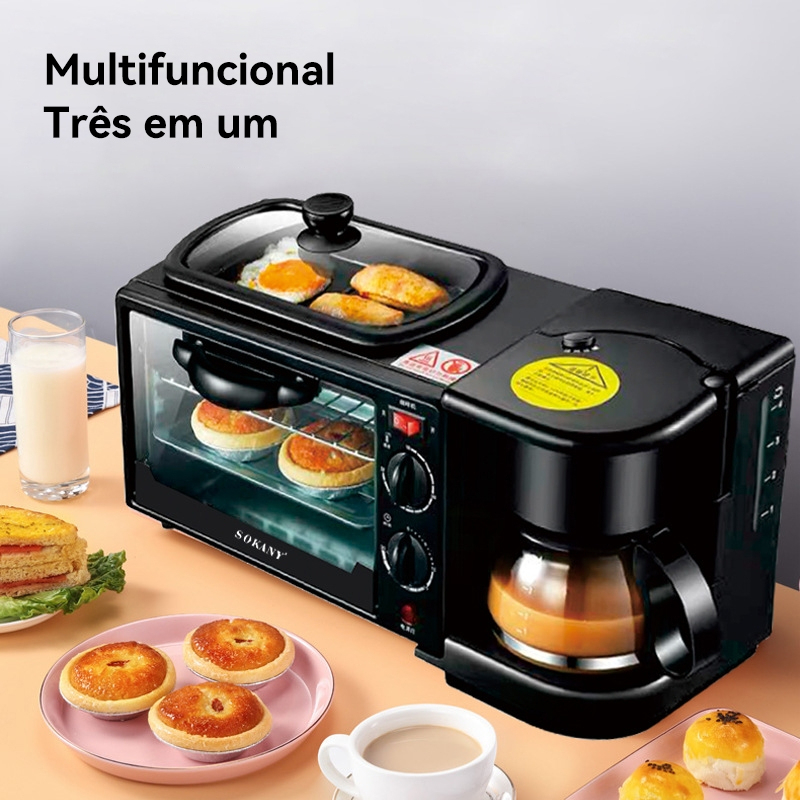 Forno Forninho Elétrico 3 Em 1 Cafeteira Grill Assadeira 110v Café Da Manhã Completo entrega rápida