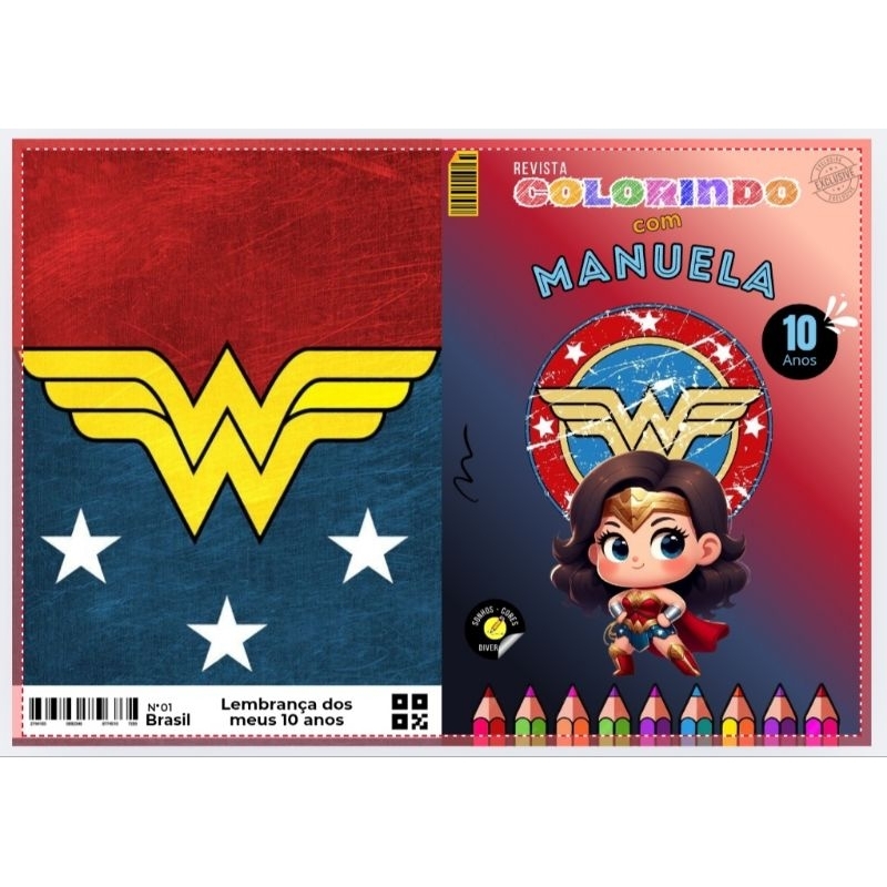 20 Livrinho de Colorir Mulher Maravilha Baby Personalizado com Nome e Idade Festa Infantil Aniversário