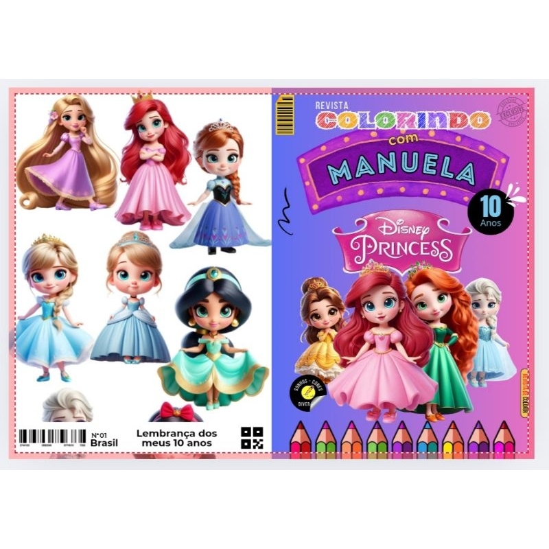 20 LIVROS DE COLORIR PERSONALIZADO COM NOME - LEMBRANCINHA PARA FESTA INFANTIL TEMA PRINCESA CUTE