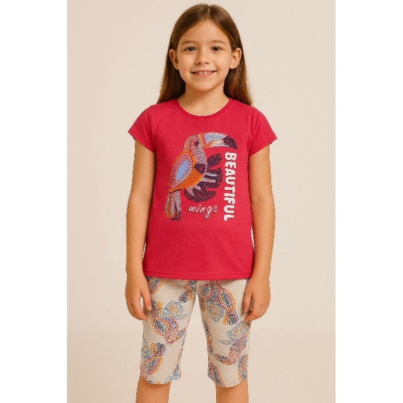 Conjunto Infantil Menina Blusa e Bermuda Estampada Roupa Infantil Verão Menina
