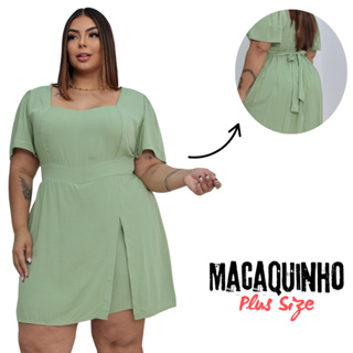 Macaquinho Feminino  Plus Size Short Saia Elegante Confortável Tecido em Duna Macaquinho Soltinho em Oferta na Shopee