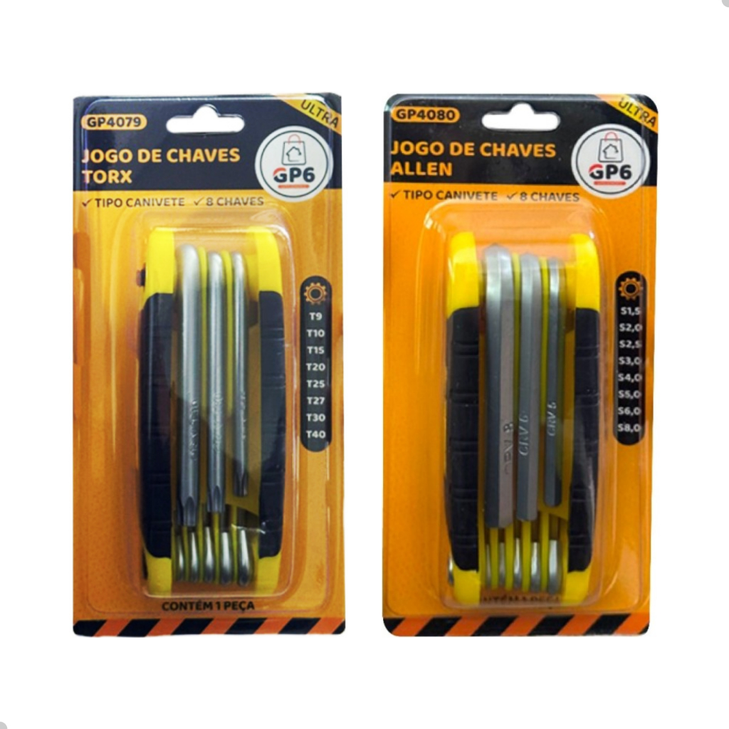 Kit Chave Allen e Torx Tipo Canivete 8 em 1 Dobrável Ferramenta Compacta GP4079 GP4080