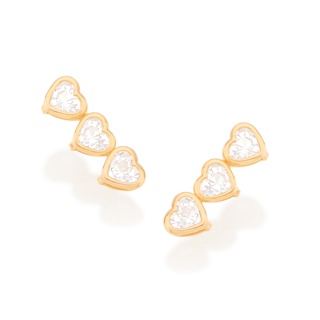 Brinco Ear Cuff Corações Banhado A Ouro 18k Com Zircônias 523260 em Oferta na Shopee