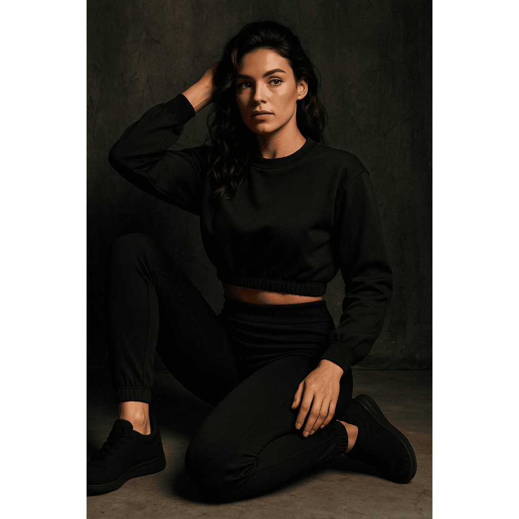 Conjunto Flanelado Calça Cintura alta e Blusa curta com elástico blackout não fica transparente fitness academia casual