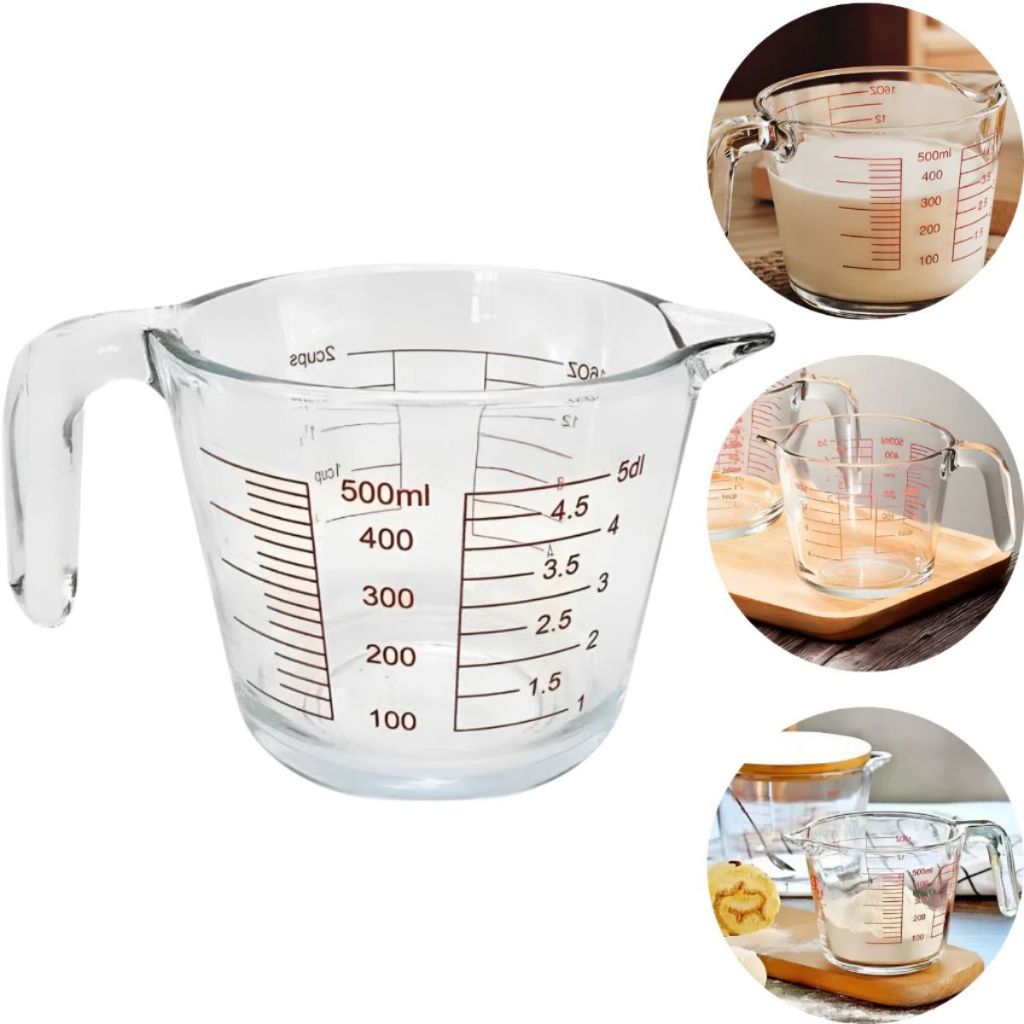 Jarra Medidora Copo De Vidro Temperado 500ml Com Alça Graduada ML OZ Receitas Cozinha Resistente
