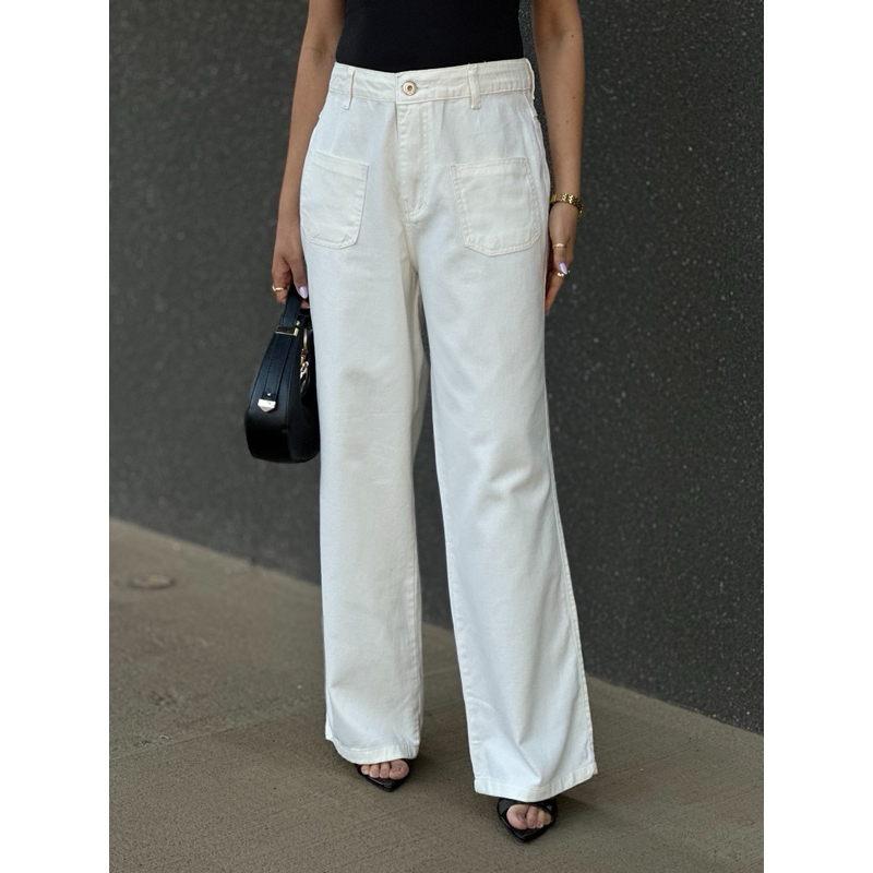 CALCA JEANS  Branco  FEMININA CALCA MOM  SEM RASCADA 193 em Oferta na Shopee