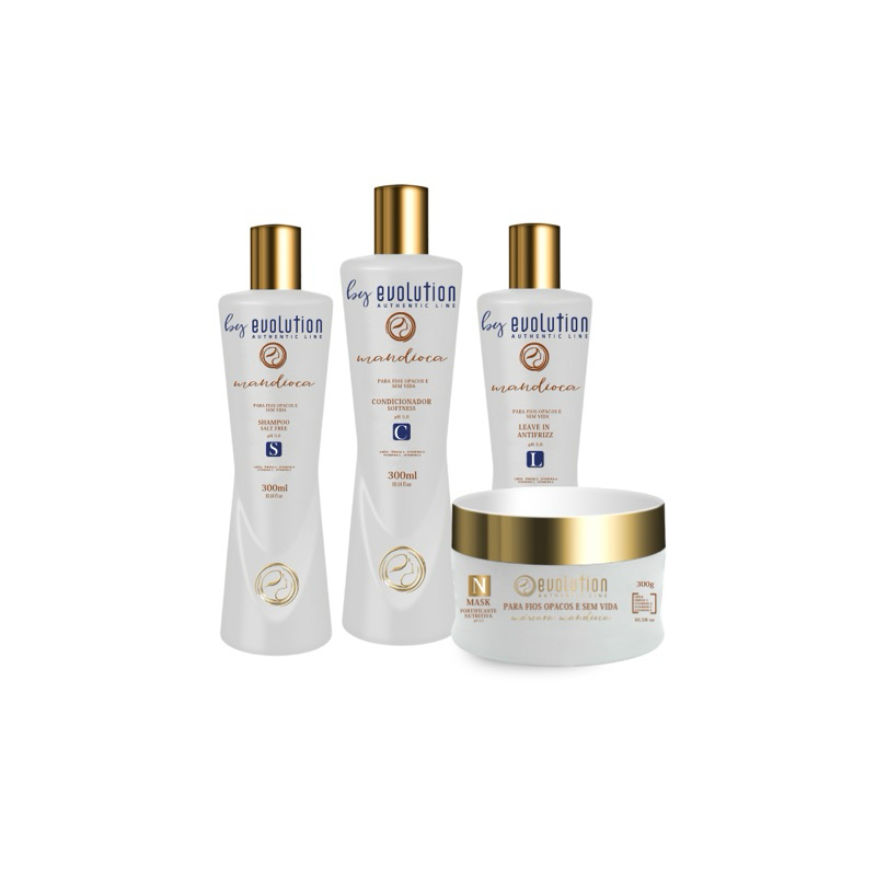 Kit Nutritivo de Mandioca 4 Passos 300ml – Shampoo, Condicionador, Máscara e Leave-in | Envio Imediato