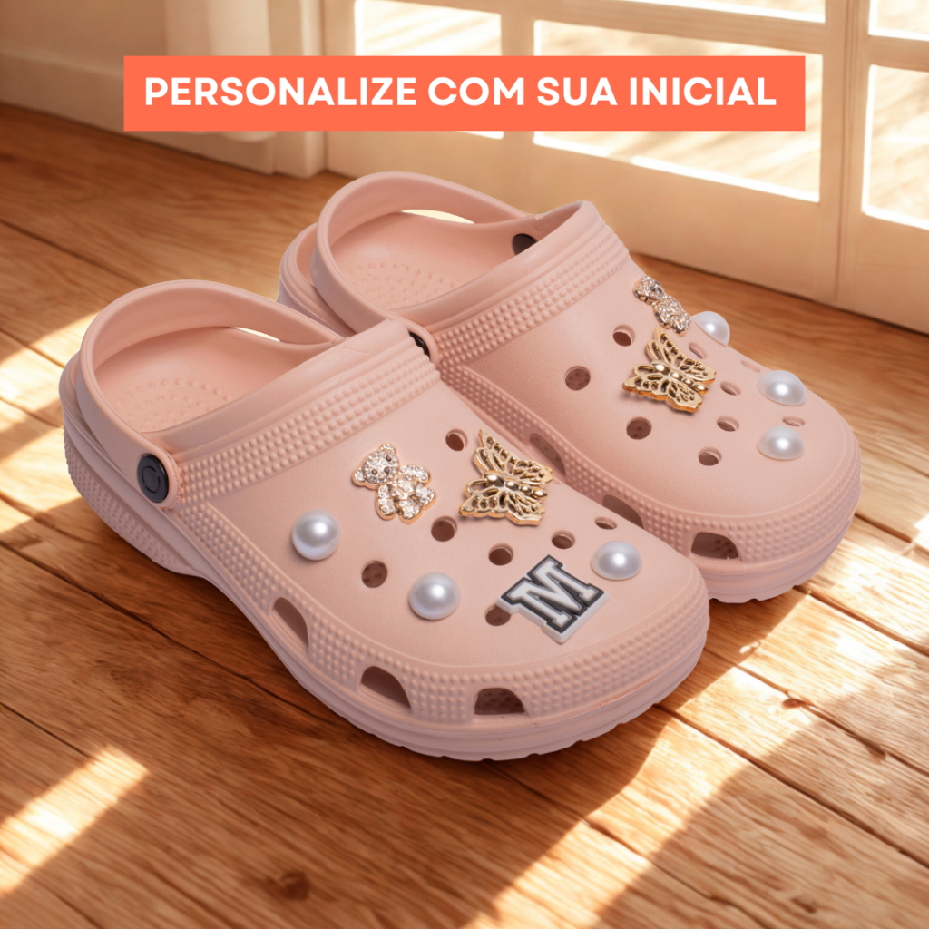 Sandália Babuche Luxo Personalizada com Inicial e Enfeites 100% Eva