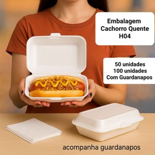 Kit Embalagem para Cachorro Quente - Descartável 100 / 50 unidades + Guardanapo Branco em Oferta na Shopee