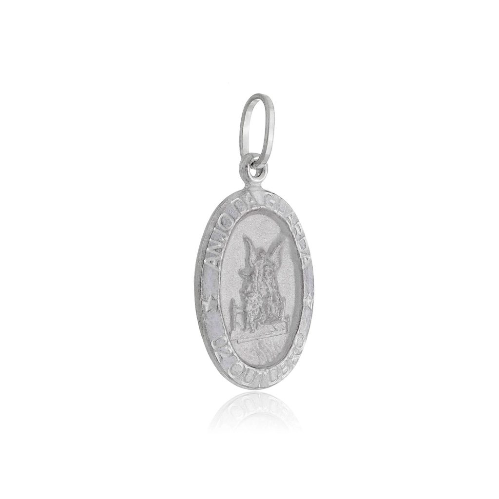 Pingente Medalha Anjo da Guarda 1.80cm Prata Legitima 925