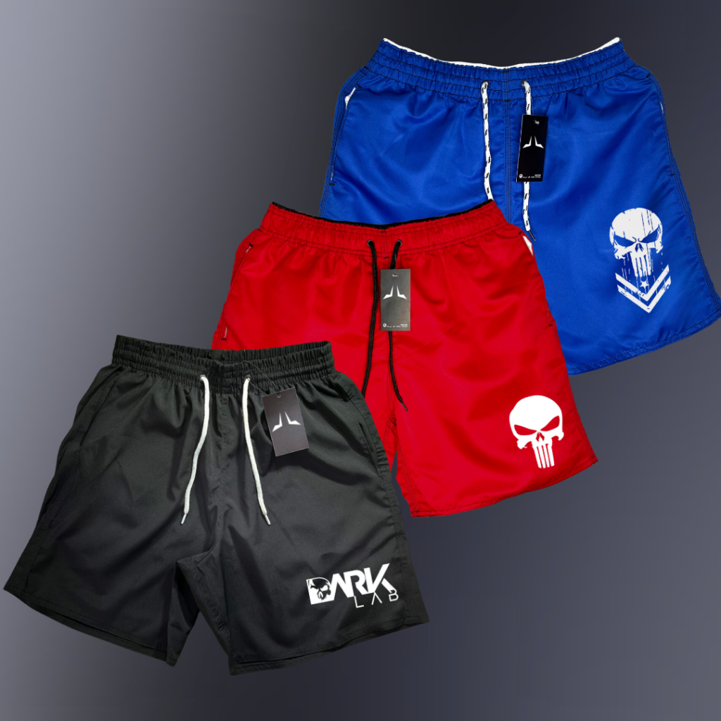 Kit Com 3 Shorts TACTEL Masculino MIX JUSTIC Bermuda Premium Academia Praia Corrida