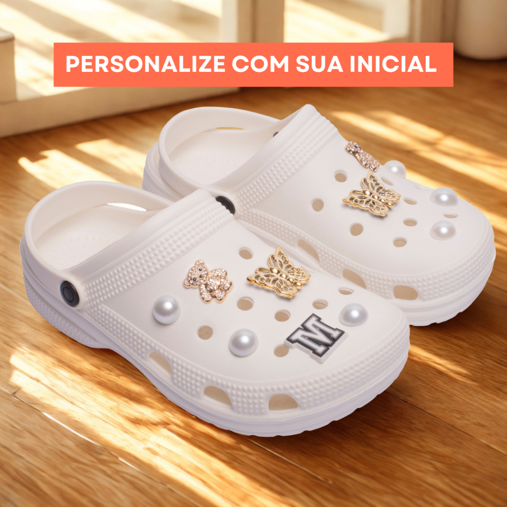 Sandália Babuche Luxo com Letra Personalizada e Enfeites Super Leve Macio