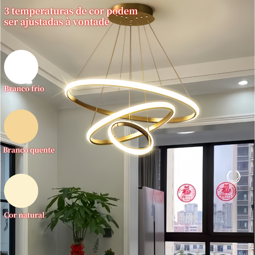 Lustre LED 3 Cores - Sala/Cozinha | Design Nórdico | Pendente Moderno - O15 em Oferta na Shopee