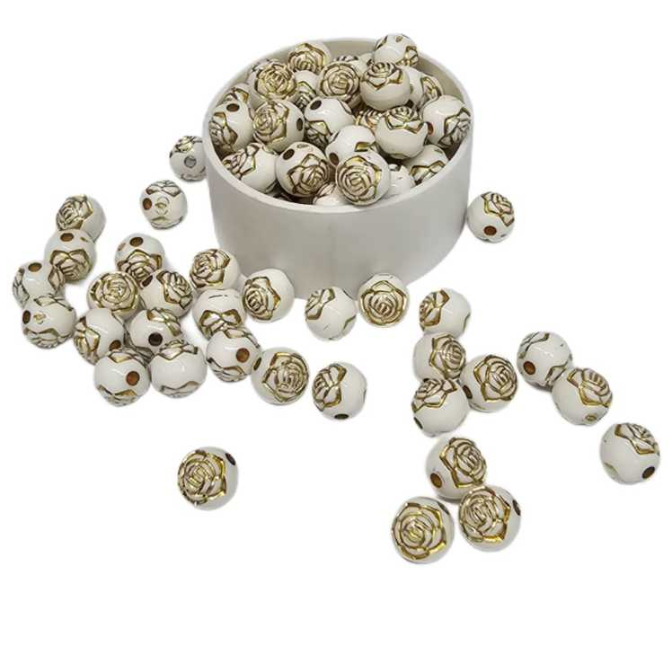 Miçanga Bola com Rosas 8mm para Terço Pulseiras e Artesanato 100 Unidades em Oferta na Shopee