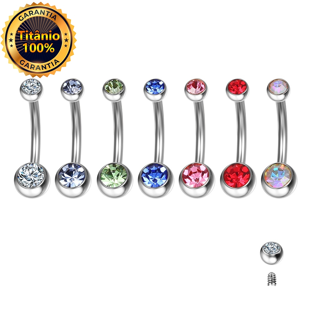 LOMISS Piercing Aço 100% Titânio Umbigo Duas Zircônias | Banana Piercing de Umbigo Pequeno Delicado
