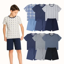 Kit 4 ou 6 Peças Pijamas Infantis Masculinos Meninos Verão Leve e Divertido 100% Poliéster Estampado