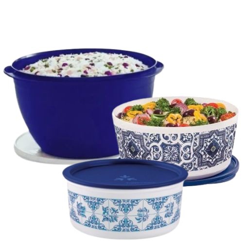 KIT TIGELA ACTUALITÉ 10L + TIGELA ILUMINA 4,3L AZULEJO PORTUGUES + DELICATESSE 1,75L COLONIAL - TUPPERWARE