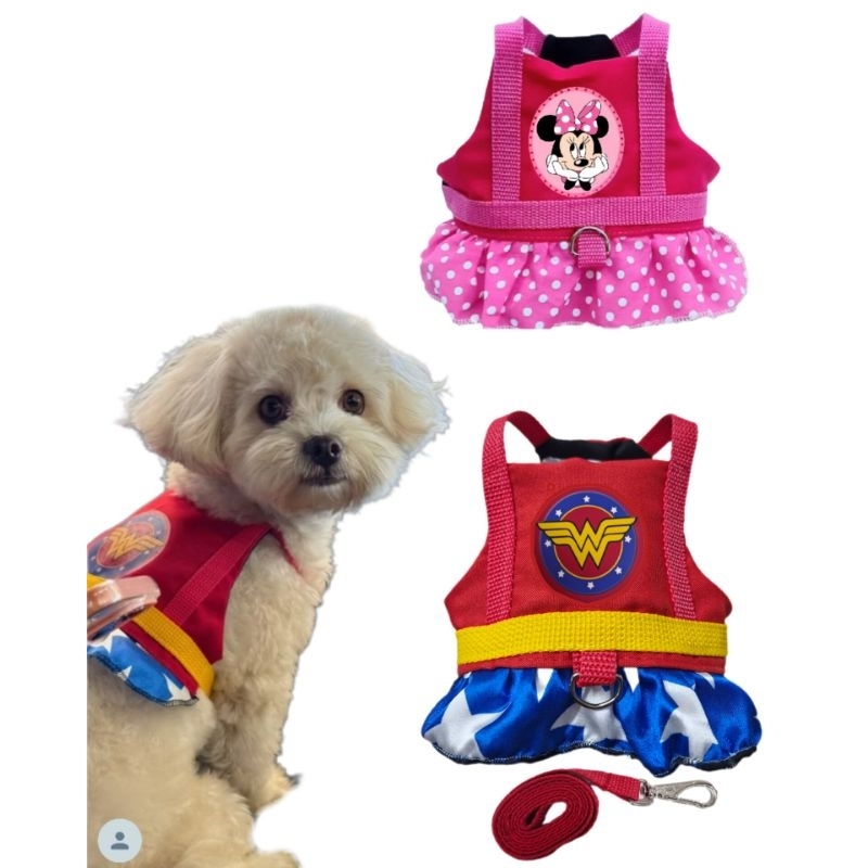 Coleira Pet Peitoral com Guia Mulher Maravilha Minnie em Oferta na Shopee