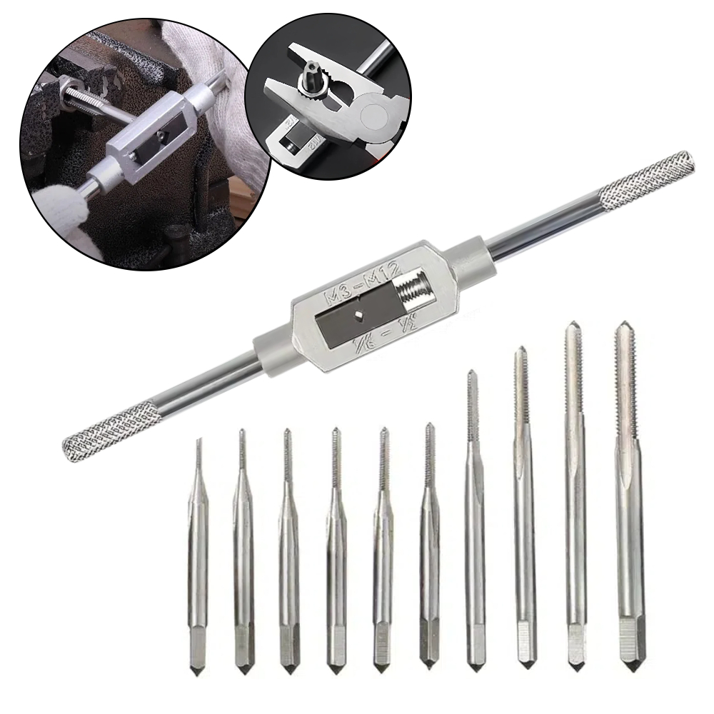 8 Pças Jogo De Macho Com Vira Macho M3 A M12 Pra Abrir Rosca