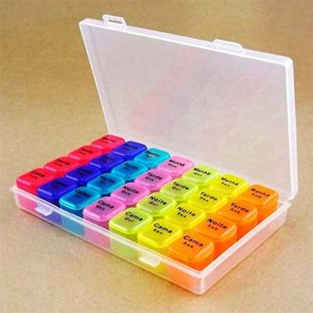28 grades Estojo Organizador Colorido Porta Medicamento Comprimido Semanal Mensal Colorida 2 em 1