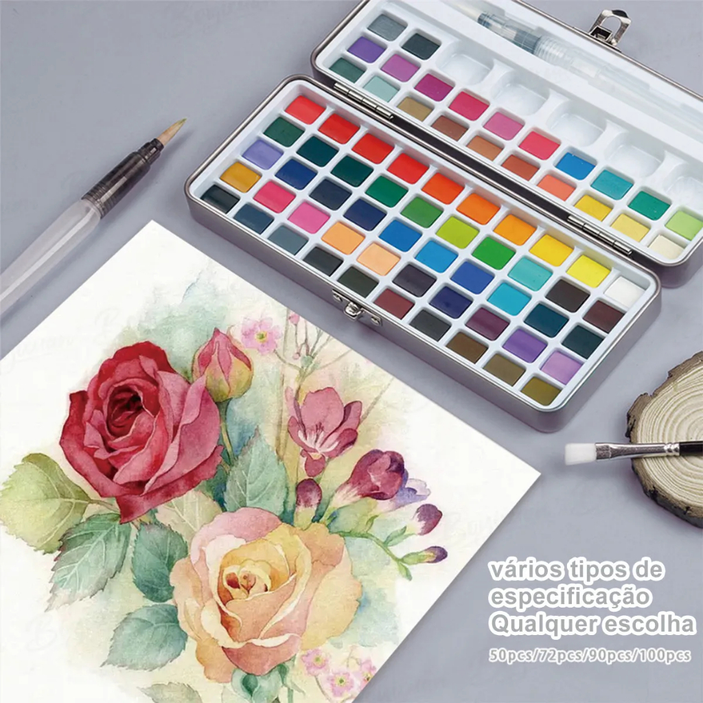50/72/90/100/128/168 Cores Conjunto De Aquarela Profissional Caixa De Metal em Oferta na Shopee