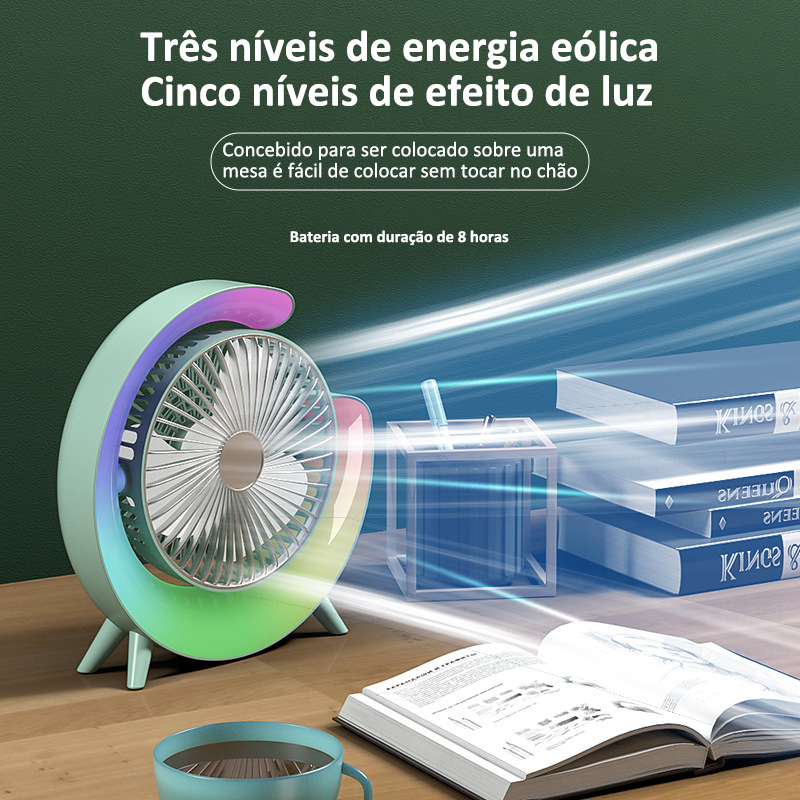 Mini Ventilador de Mesa Silencioso Portátil Colorido Led Colorida RGB Desktop Vento Fresco helice ventilador mondial