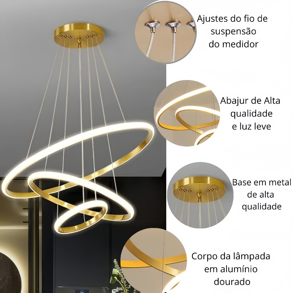 Lustre Nórdico 3 Luzes LED - Pendente para Sala e Cozinha | Design Moderno | 110V/220V-O15