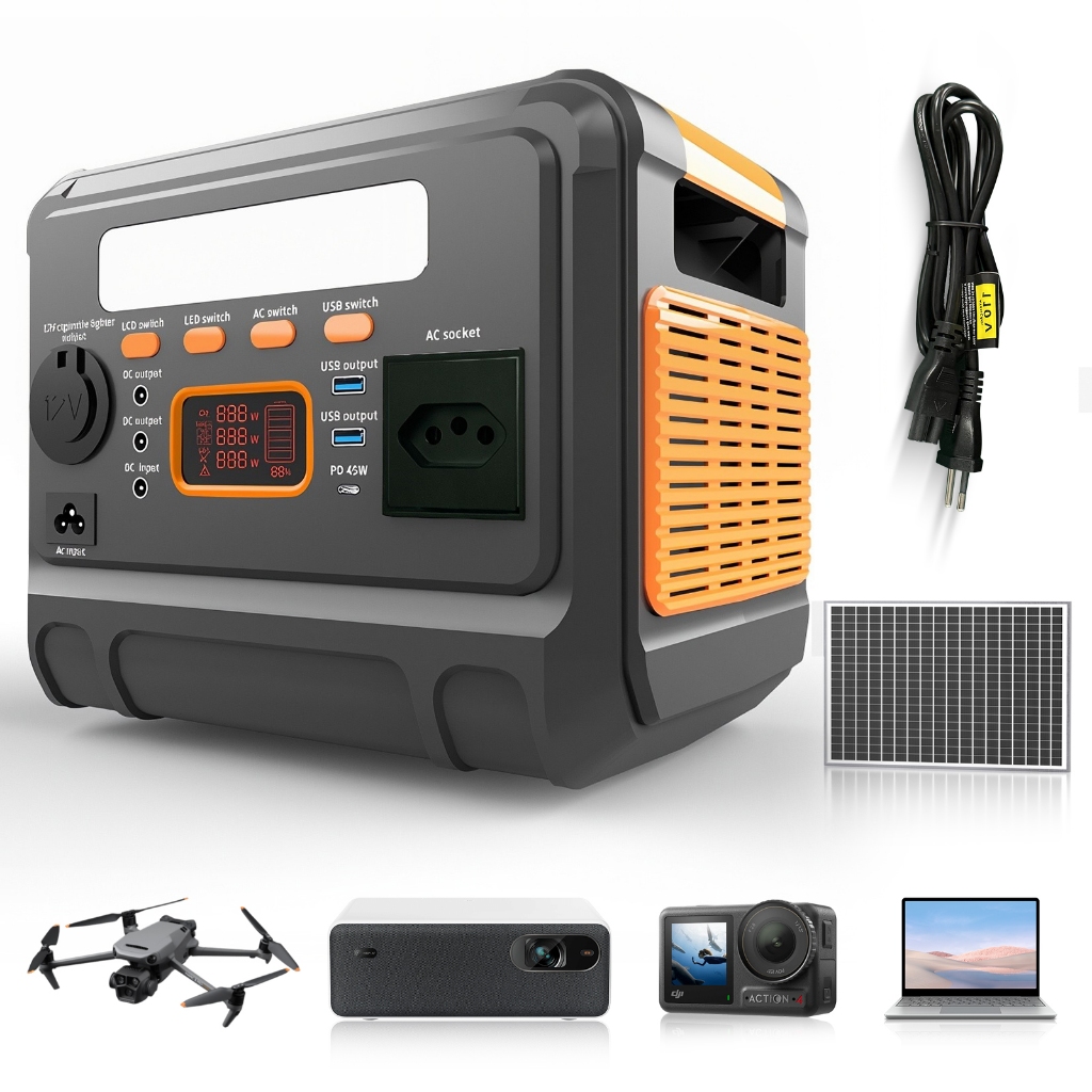 Banco de Energia Portátil 600W (1200W Pico) 576Wh - Carga Solar/Carro/Rede, LED Integrado e Múltiplas Interfaces 110V em Oferta na Shopee