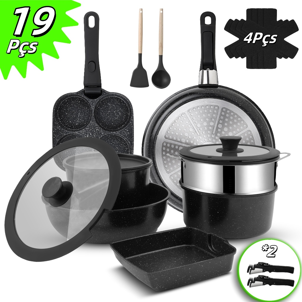 Jogo De Panelas Cerâmica Original Gás/indução 19 Pçs Antiaderente 6mm