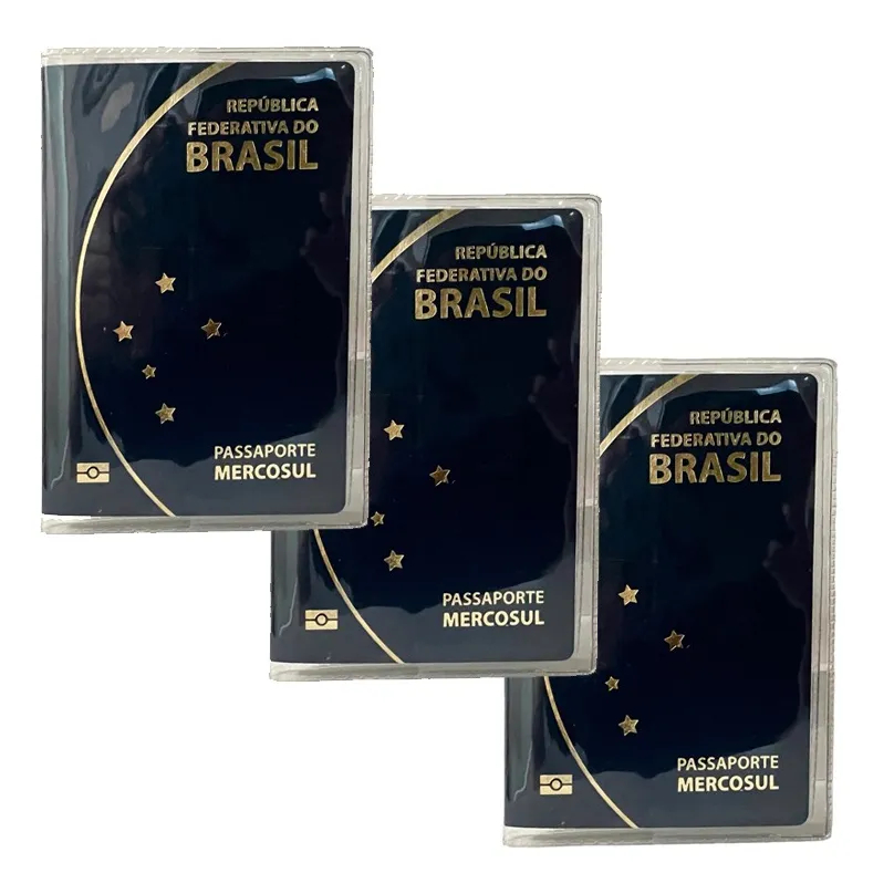 Capa Transparente Para Passaporte Com Bolso Kit Com 3 Capas