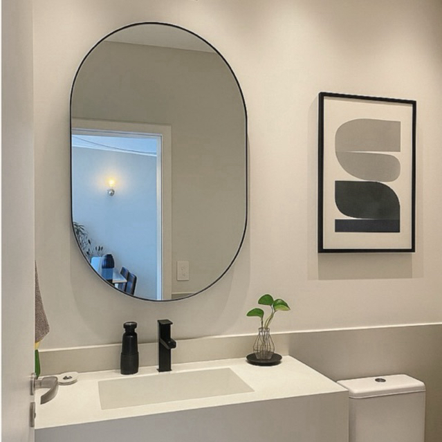 Espelho Oval Com borda Moldura Adnet Couro Espelho Pílula Grande Decorativo