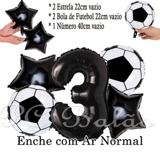 Kit 5 Balão Metalizado 2 Bola de Futebol 22cm + 1 Número 40cm PRETO + 2 Estrela 22cm PRETO Festa em Oferta na Shopee