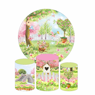 Kit Capa Para Painel Redondo 1,5m Jardim Encantado + Trio de Capas Cilindro Decoração de Festa em Oferta na Shopee